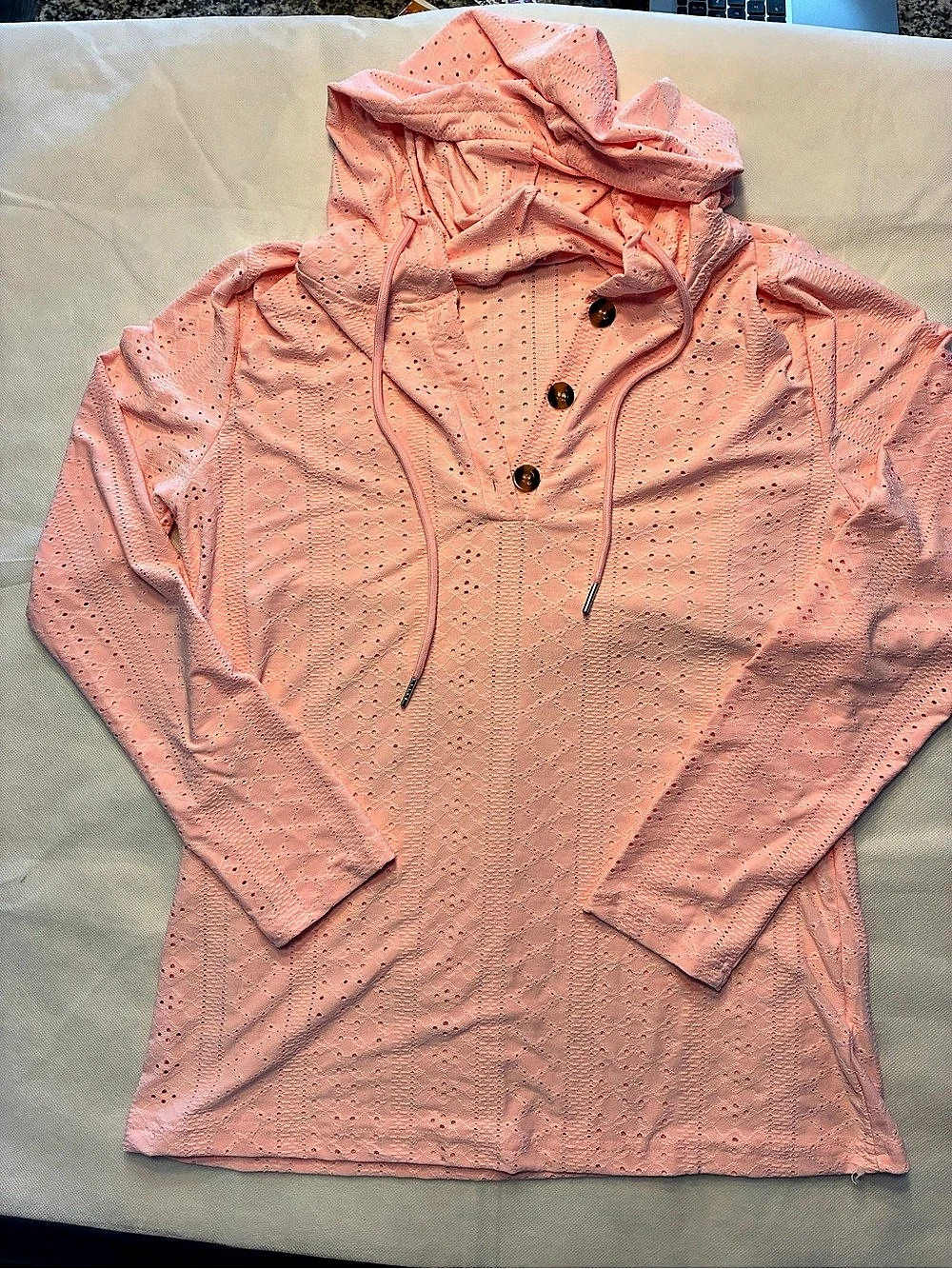 Women’s Pink Hooded Eyelet Tunic Size Medium NWOT
